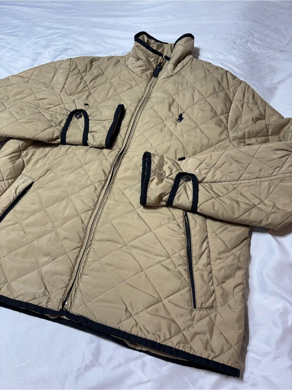 Ralph Lauren Sport Jacket Mens Tan Sherpa Insulated Full Zip Blue Pony Coat